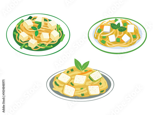 vector illustration of a thai food Pad Tofu (Stir-Fried Tofu with Vegetables)