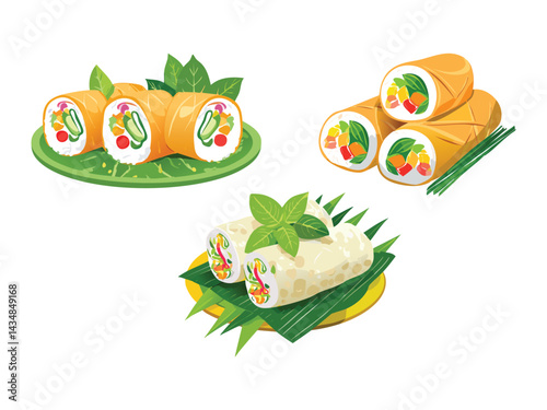 vector illustration of a thai food Poh Pia Tod (Spring Rolls)