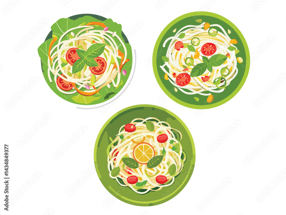 vector illustration of a thai food Som Tam (Green Papaya Salad)