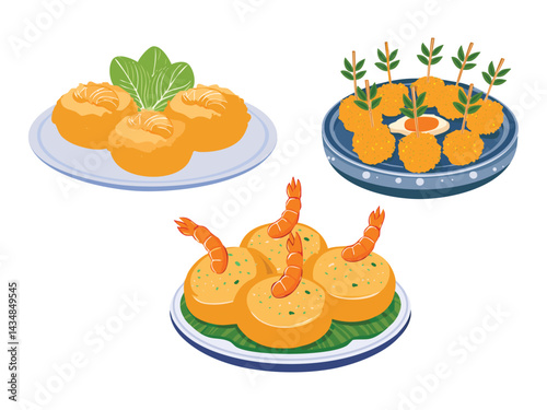 vector illustration of a thai food Tod Mun Goong (Shrimp Cakes)