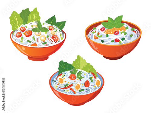 vector illustration of a thai food Yam Woon Sen (Spicy Glass Noodle Salad)