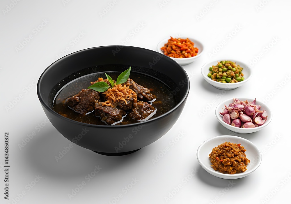Rich Beef Rendang: Dark Broth, Aromatic Spices, and Garnish Rich Beef Rendang: Dark Broth, Aromatic Spices, and Garnish