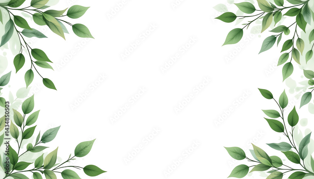 Naklejka premium Elegant green leaves border with blank space.