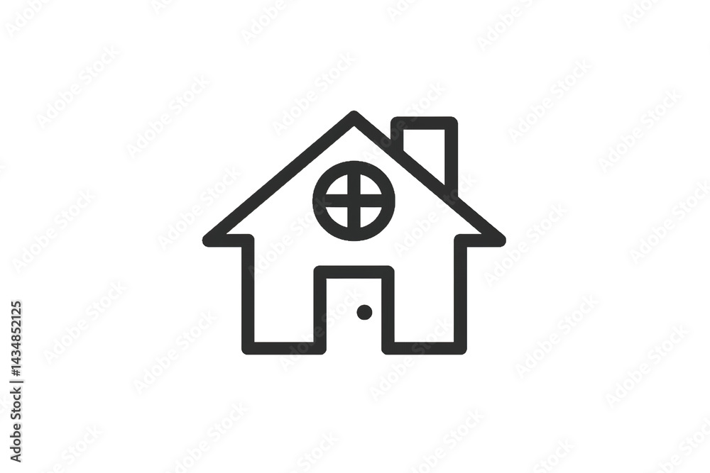 Simple House Icon with Circular Window and Chimney on a Black Background Simple House Icon with Circular Window and Chimney on a Black Background