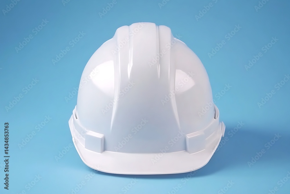 Fototapeta premium Pristine white hard hat symbolizing construction safety on azure background