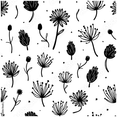 Delicate floral pattern: whimsical monochrome design for background or surface print