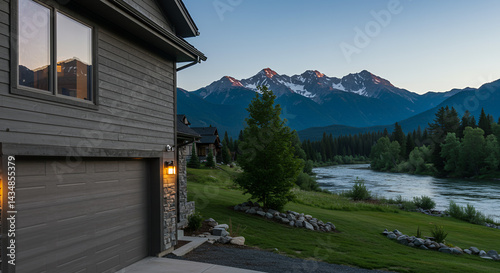 Mountain View Home Exterior Garage and Stunning Landscape Photography   Perfect for Real Estate Travel and Architecture