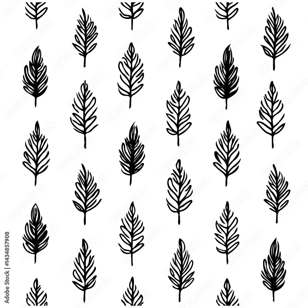 Elegant monochrome botanical pattern showcasing stylized foliage illustrations Elegant monochrome botanical pattern showcasing stylized foliage illustrations