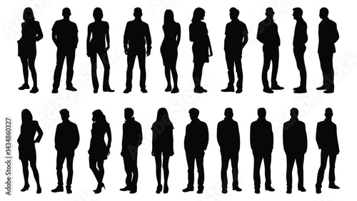 Silhouettes of business people and fashion models, a vector collection of men, women, and a boy in various poses