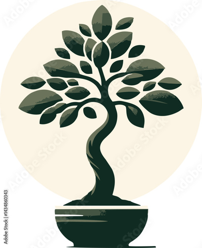 Serene Bonsai Tree: Minimalist Botanical Illustration