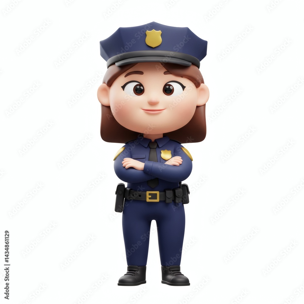 Charming Cartoon Policewoman: A Cheerful 3D Illustration Charming Cartoon Policewoman: A Cheerful 3D Illustration