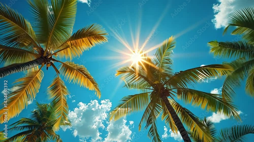Tropical Paradise: Sun-Drenched Palms Under a Vibrant Sky Tropical Paradise: Sun-Drenched Palms Under a Vibrant Sky