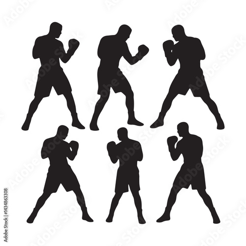 A boxing man silhouette set on white background.