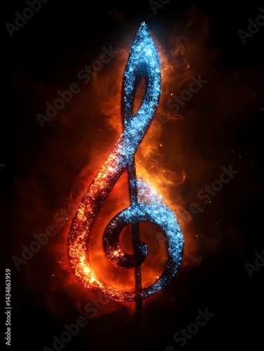 Fiery and Icy Treble Clef Embraces Musical Passion