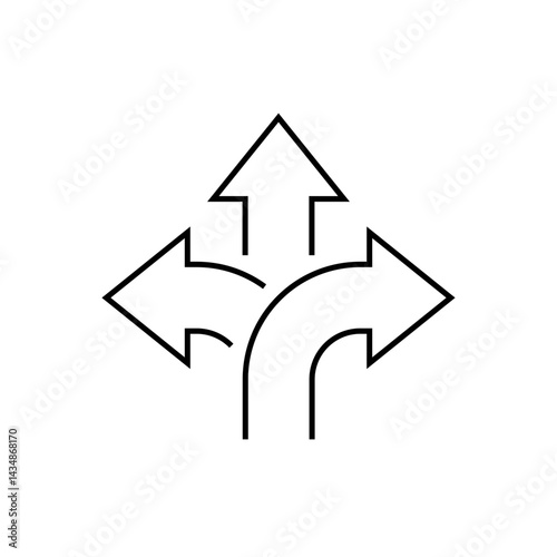 Three ways arrow up icon in line style. 3 direction choice sign symbol. Editable stroke