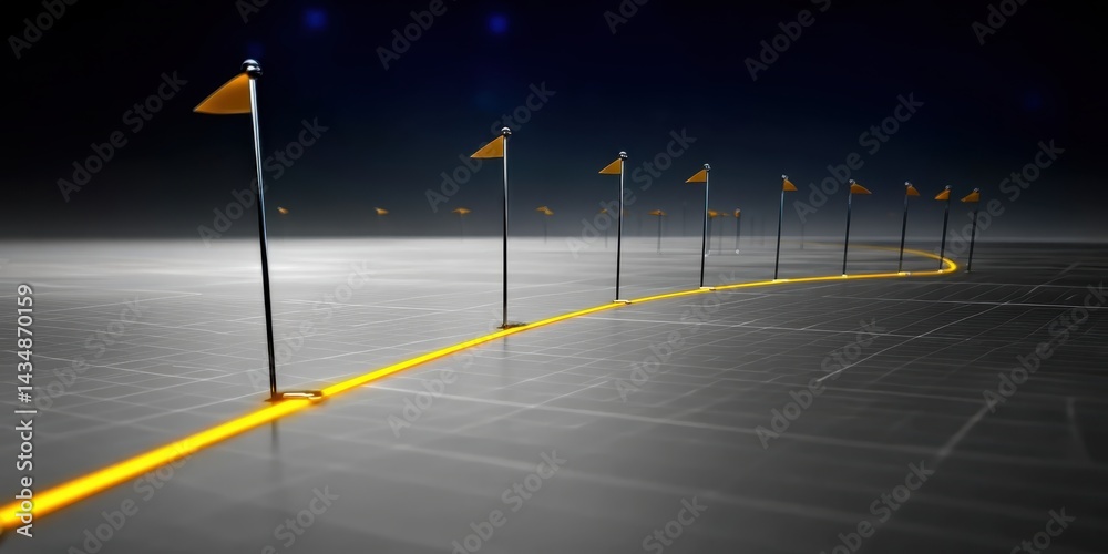 Naklejka premium Flat design of a path marked with flags at each step, visualizing strategic planning stages in project development