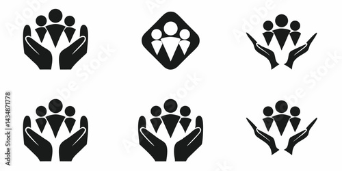 Family care concept icon with protective hands minimalist vector illustration