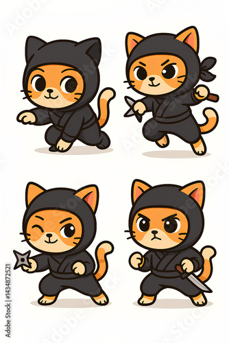 set of funny cartoon ninja cats