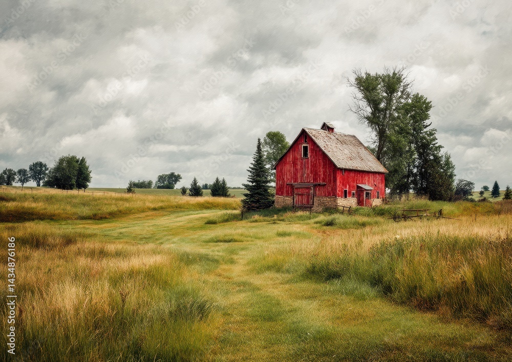 A classic red barn sitting in the middle of a green meadow under an open sky, surrounded by countryside elements and rural scenery, symbolizing farming heritage. A classic red barn sitting in the middle of a green meadow under an open sky, surrounded by countryside elements and rural scenery, symbolizing farming heritage.