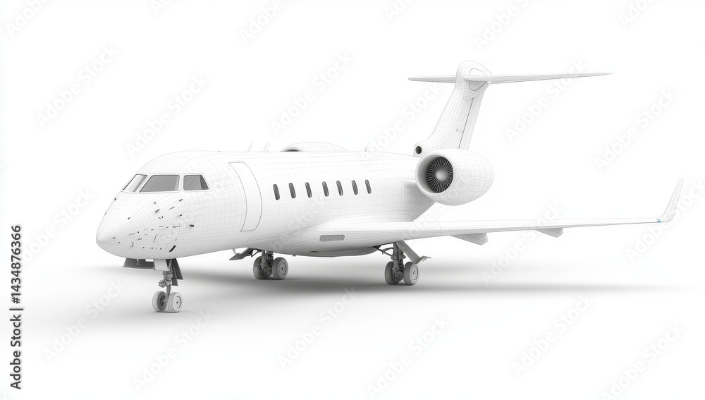 Fototapeta premium 3D render of private jet wireframe model showcasing intricate details and design elements, perfect for aviation enthusiasts and designers