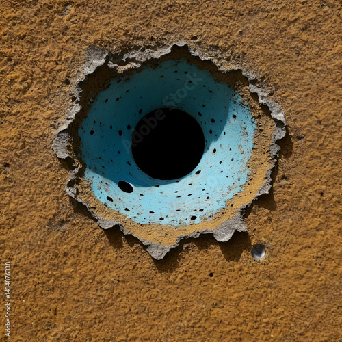 Pitted rusty bullet hole surfrace