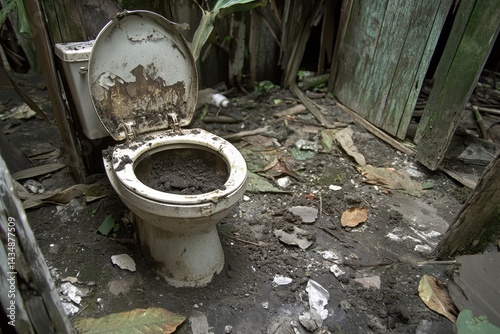 Ruined, Dirty Toilet in Debris