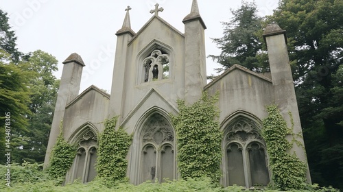 Ruined chapel overgrown with ivy