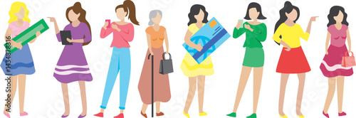 Flat Vector People Illustration Set of 8 Woman Clipart