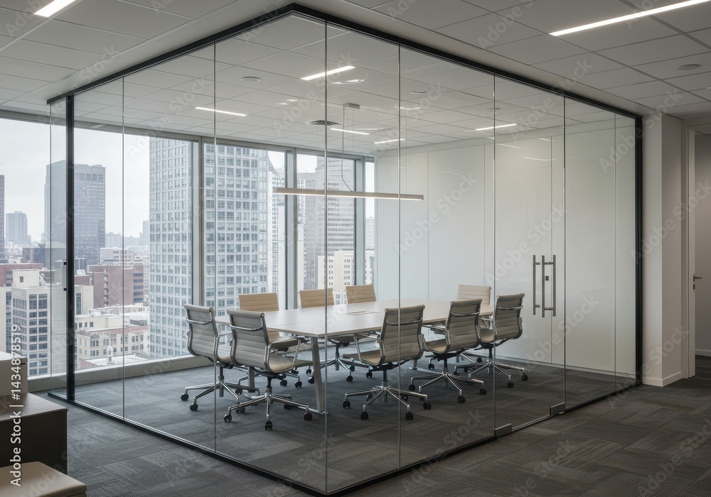 custom made wallpaper toronto digitalConference room with glass walls and a view of the city from a high rise building office space