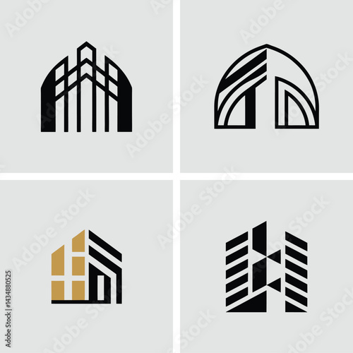 Luxury Minimalist Hotel Logo Featuring an Abstract Geometric Building Icon Vector Design