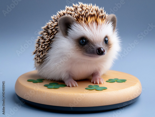 friendly hedgehog waddling through a field of blooming clover, gentle expression, meadow scene