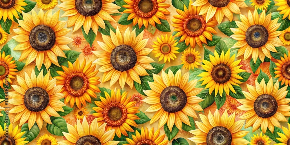 Sunflower floral seamless pattern on a bright summer background, colorful blooms , earthy, colorful blooms Sunflower floral seamless pattern on a bright summer background, colorful blooms , earthy, colorful blooms
