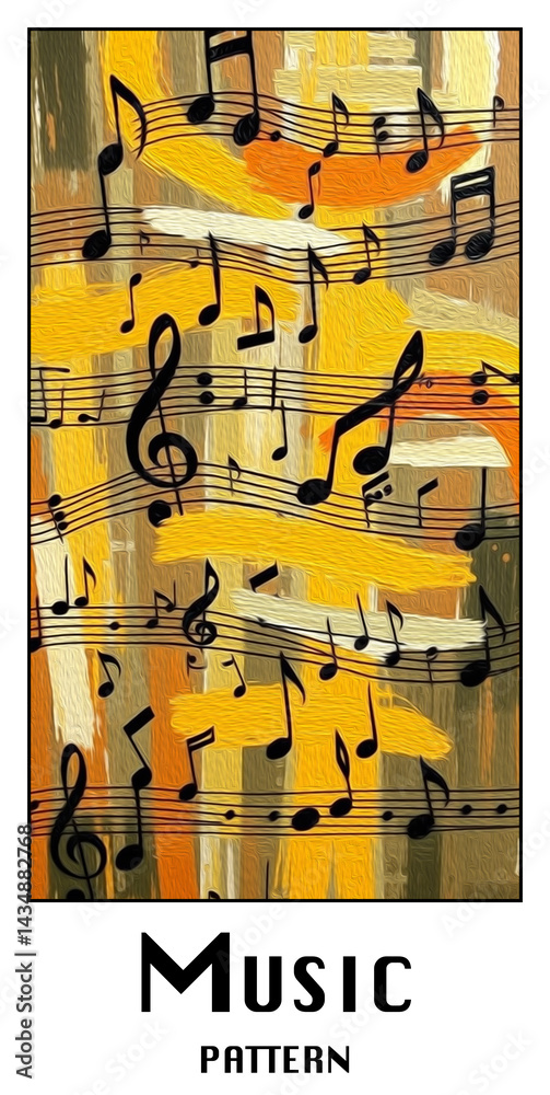 Fototapeta premium Musical theme. Oil painting. Pattern for printing on wall decorations.