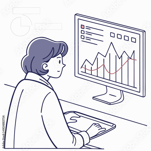 Businessman with graph- business, graph, chart, woman, businessman, businesswoman, success, finance, presentation, growth, diagram, office, computer, person, hand, 