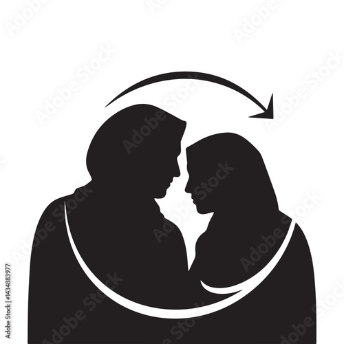 A Muslim couple silhouette logo on white background