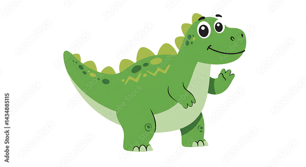 Obraz premium 2D Cartoon Friendly Dinosaur Character with White Background