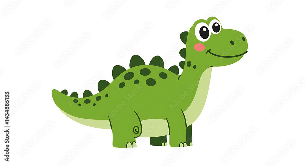 Naklejka premium 2D Cartoon Friendly Dinosaur Character with White Background