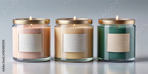 A customizable candle mockup with a unique label on the side, showcasing different colors and fonts to represent various product branding options , product, mockup photo