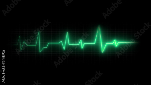 Neon Heart pulse signal icon on black background. Neon ECG heartbeat signal icon.