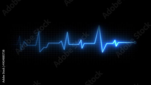 Neon Heart pulse signal icon on black background. Neon ECG heartbeat signal icon.