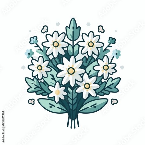 flower, edelweiss, plant, nature, flora, background, blossom, bloom, botany, alps, leontopodium, floral, alpine, mountain, white, isolated, art, summer, beautiful, design, illustration, petal, natural