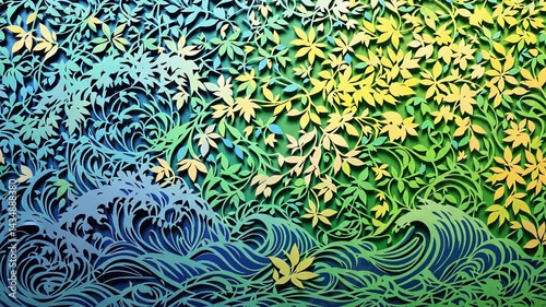 Floral Art with Green Leaves