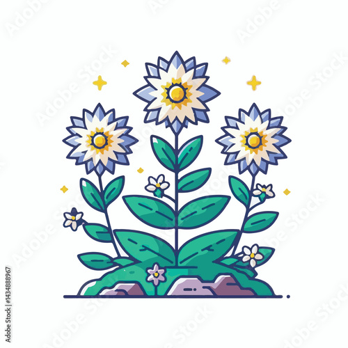 flower, edelweiss, plant, nature, flora, background, blossom, bloom, botany, alps, leontopodium, floral, alpine, mountain, white, isolated, art, summer, beautiful, design, illustration, petal, natural