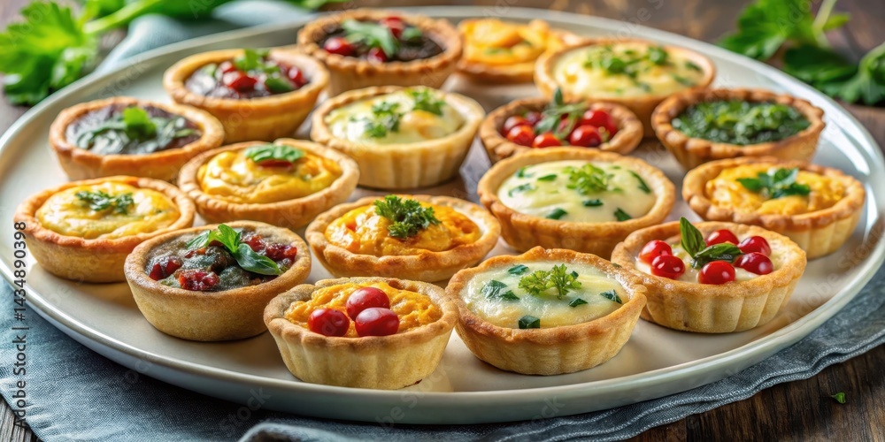 Mini Quiches with Various Fillings on a Platter, lunch, various fillings, lunch Mini Quiches with Various Fillings on a Platter, lunch, various fillings, lunch