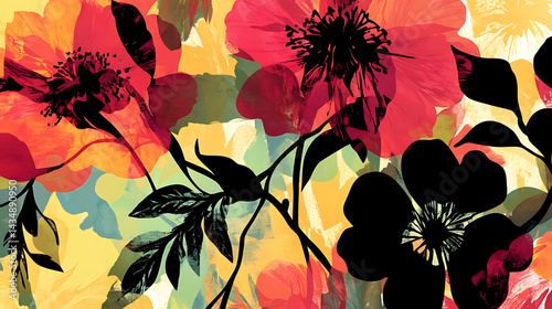 Vibrant Red Orange Yellow Flowers Abstract Art Design