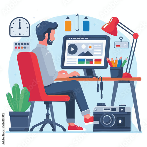 editor, business, computer, content, technology, editing, man, writer, office, work, online, internet, workplace, people, illustration, designer, digital, person, concept, professional, creative, scre