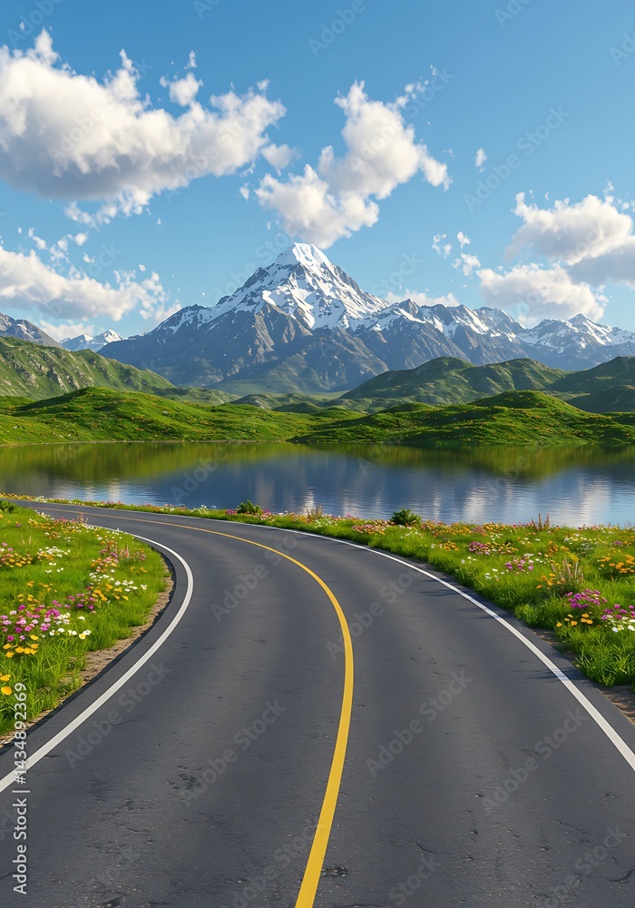 Fototapeta premium Mountain Majesty: A 3D Rendered Journey AI Generated