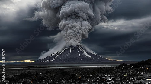 Volcanic Eruption in Scenic Landscape