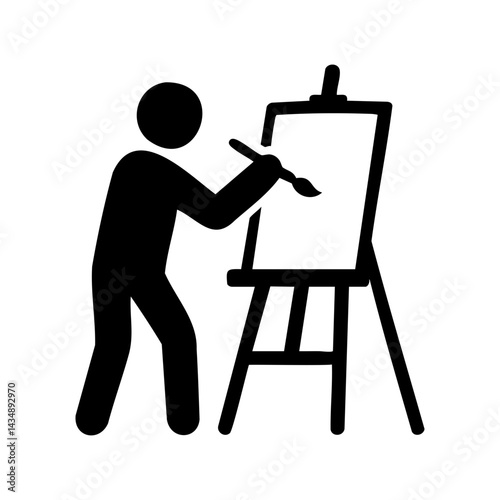 Black silhouette icon of a fine artist painting on canvas using a brush, ideal for creative professions, art careers, and studio illustration work.