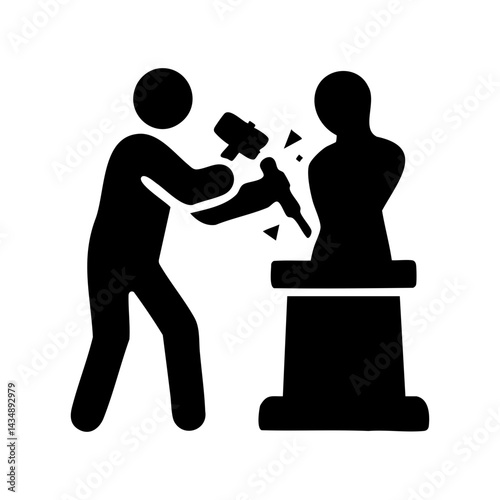 Black silhouette icon of a sculptor chiseling a statue with hammer and chisel, perfect for creative professions and fine arts industries.